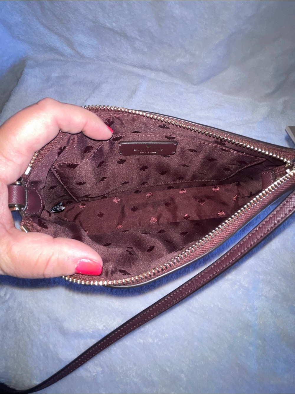 kate spade plum crossbody with pink-purple glitter trim excellent condition - Picture 7 of 9